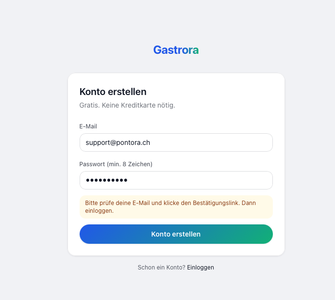 Konto erstellen — E-Mail und Passwort eingeben